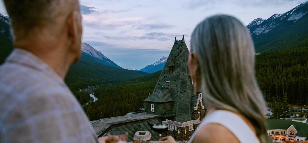couple looking over the resort