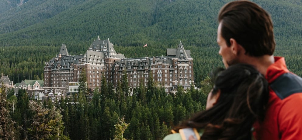 couple looking at the hotel