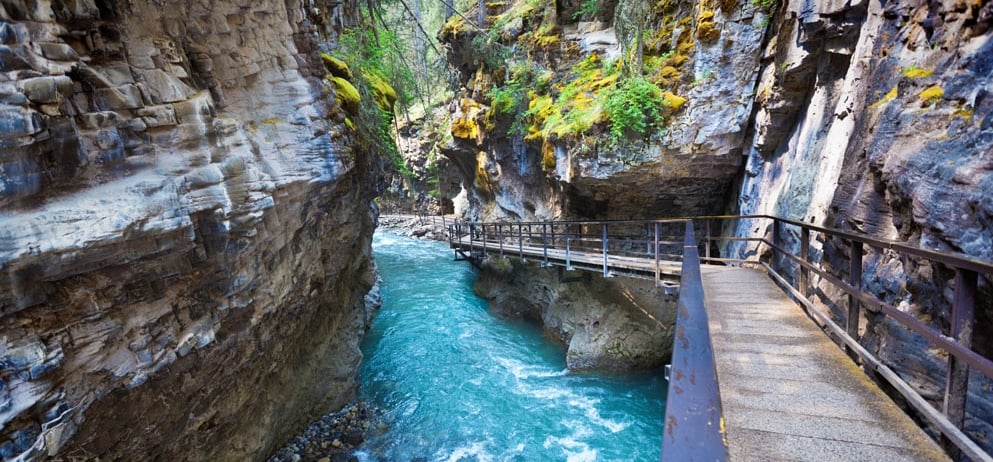 The hiking trail of Johnson Canyon in Banff National Park of Canada
