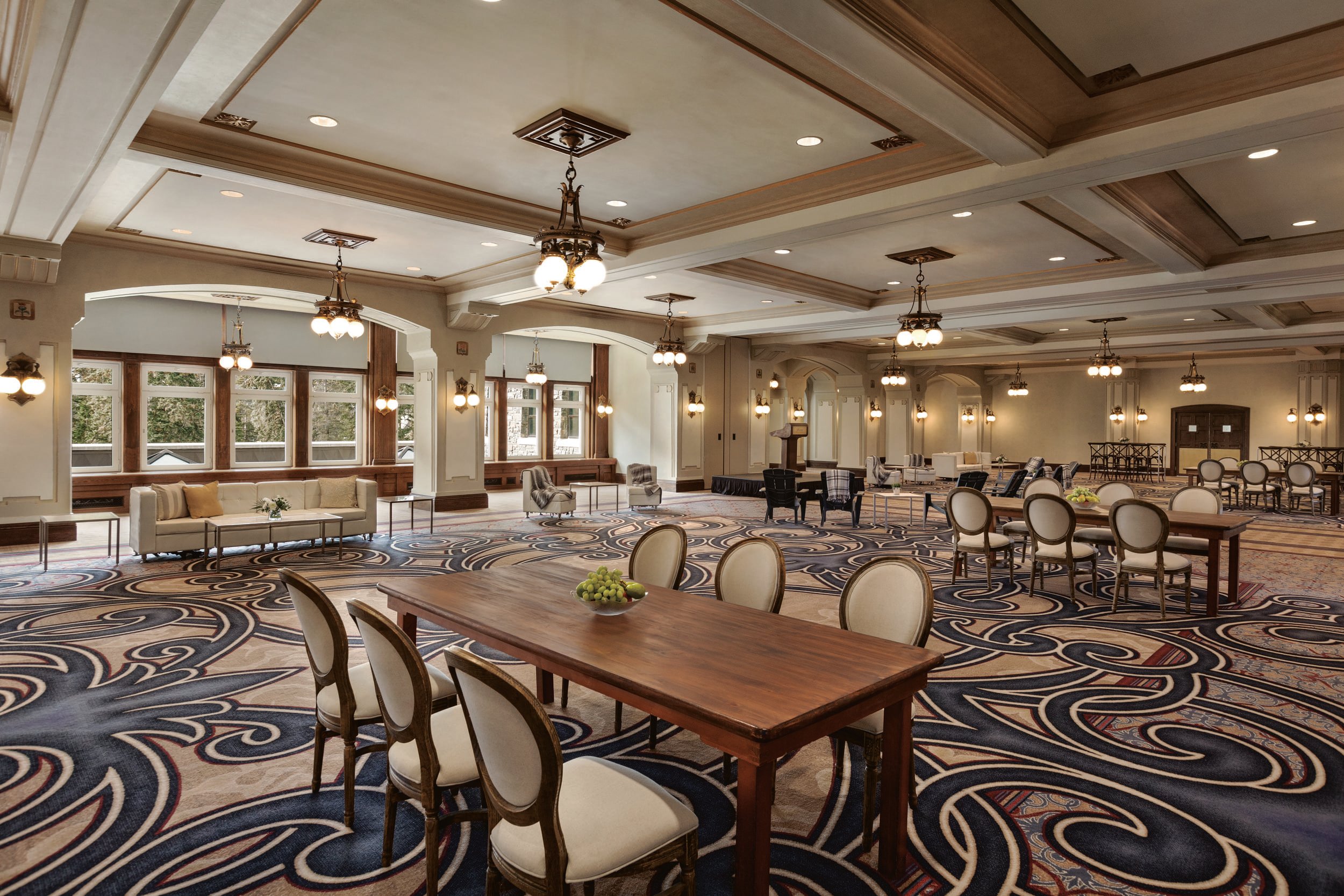 large room set up for small meetings