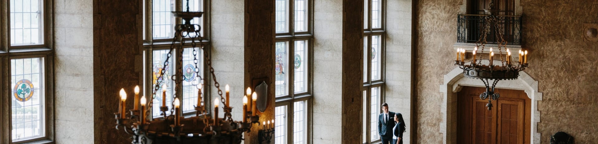 hotel staff looking out the windows at mt. stephen hall