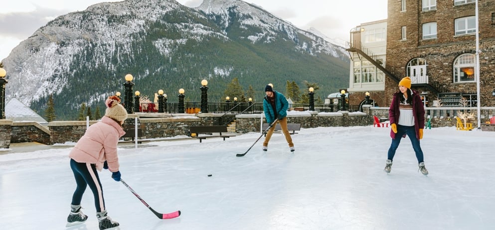 family playing hockey
