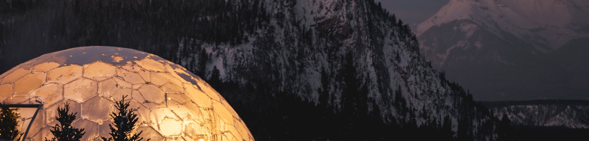 dome in the winter lit up at night