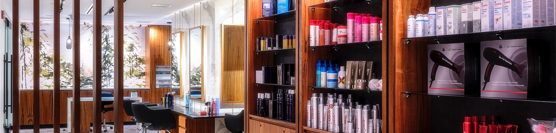 store shelves at the salon